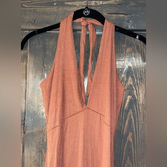Elegant Terracotta Halter Maxi Dress Ribbed Knit Summer Beach Boho Chic 
F59 - Picture 2 of 13